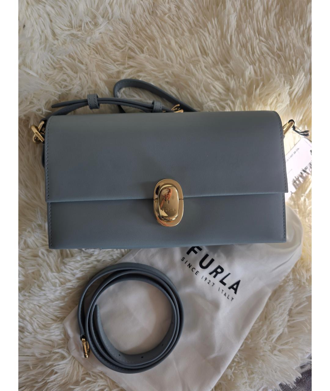 FURLA Голубая кожаная сумка через плечо, фото 6