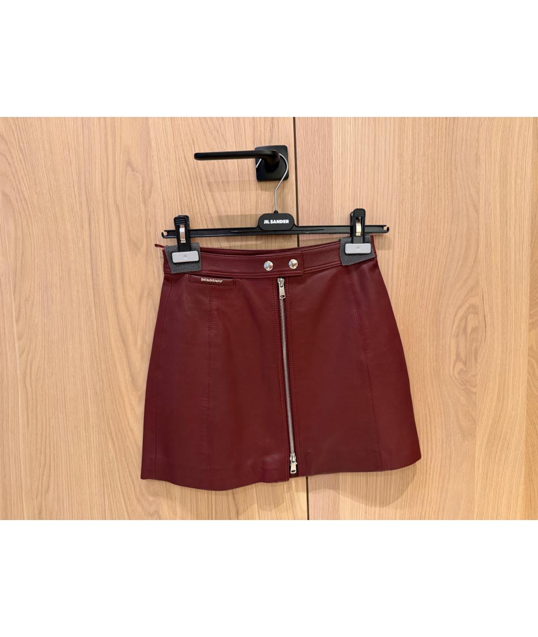 BELSTAFF Бордовая кожаная юбка мини, фото 7