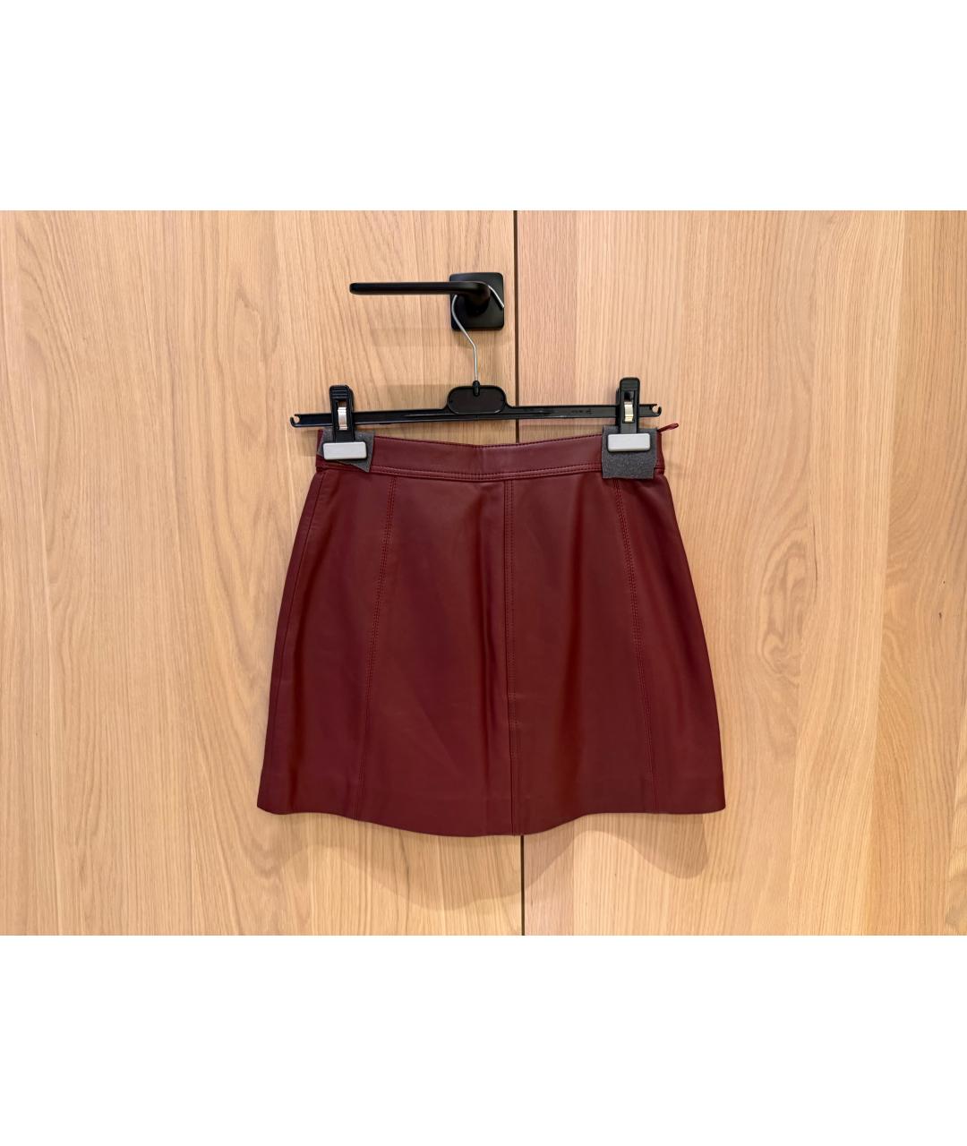 BELSTAFF Бордовая кожаная юбка мини, фото 2