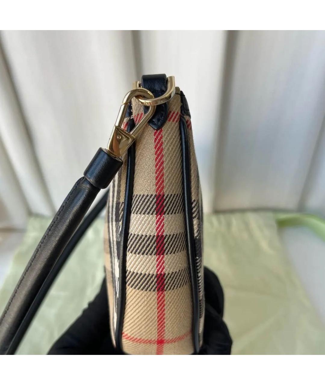 BURBERRY Бежевая тканевая сумка с короткими ручками, фото 5