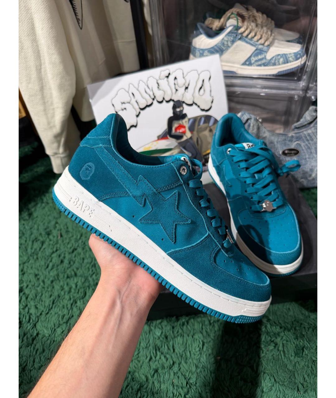 BAPE Бирюзовые замшевые низкие кроссовки / кеды, фото 1