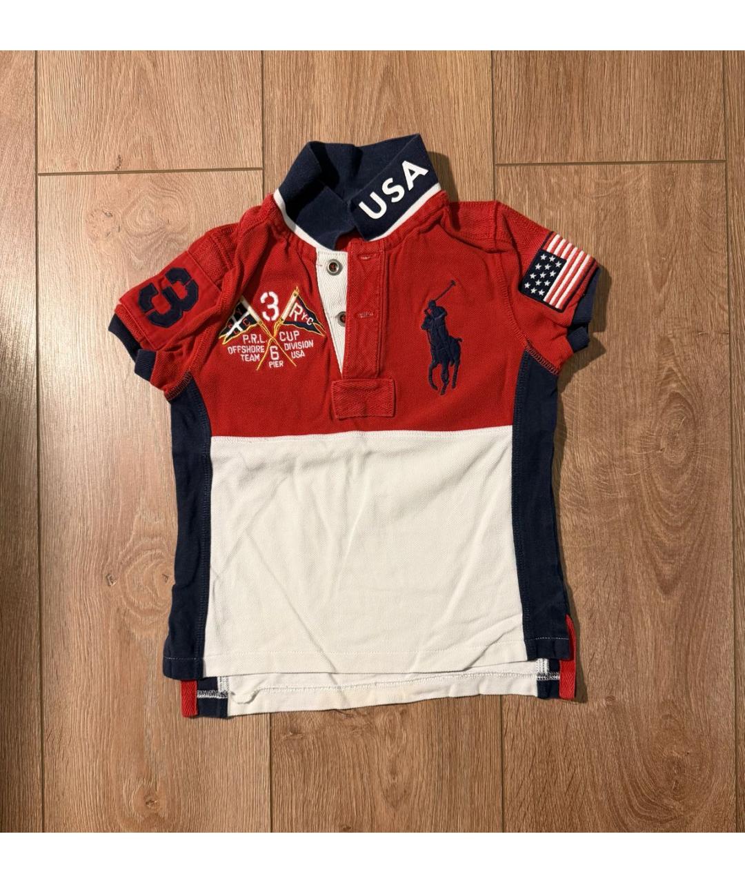 POLO RALPH LAUREN Красная хлопковая детская футболка, фото 3