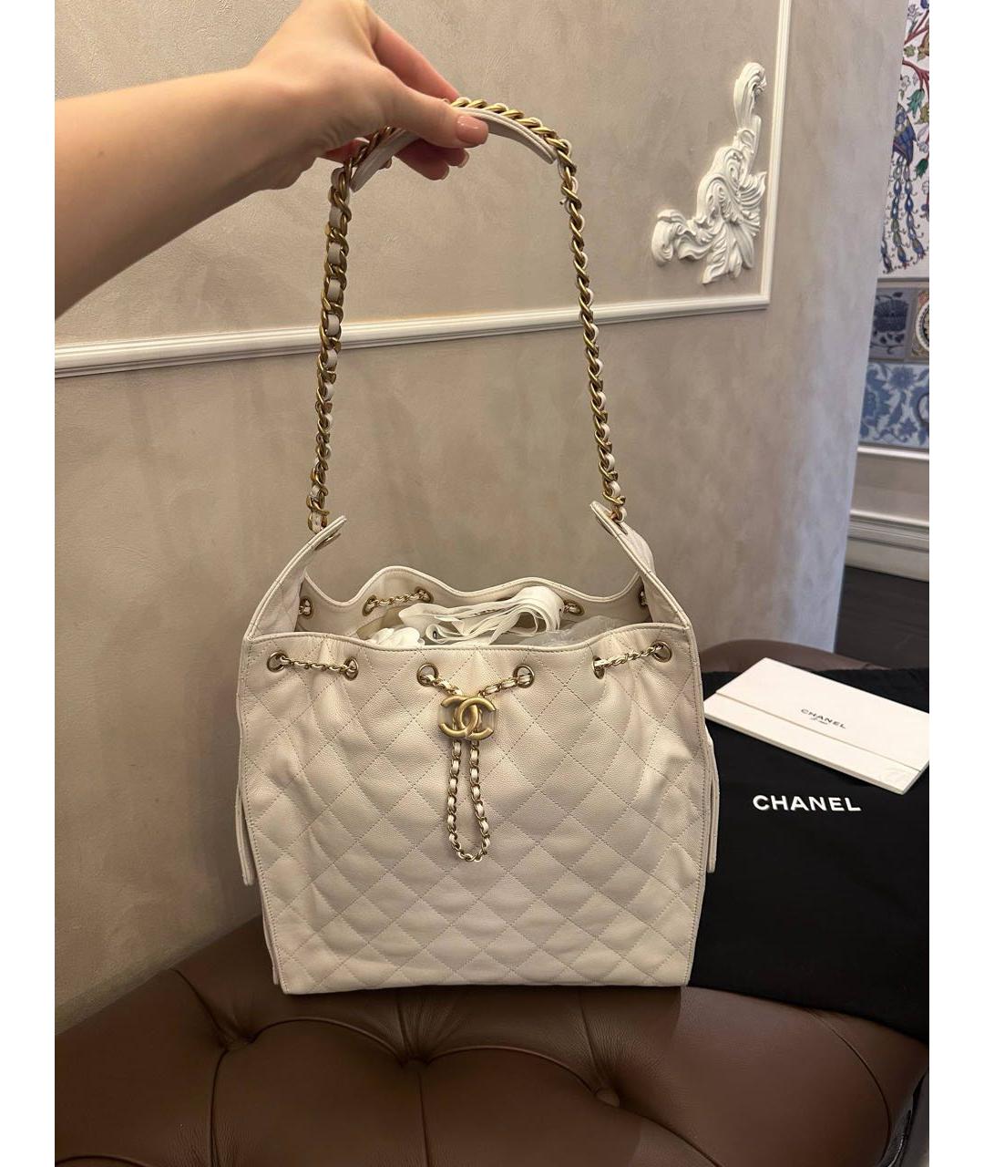 CHANEL Белая кожаная сумка через плечо, фото 8