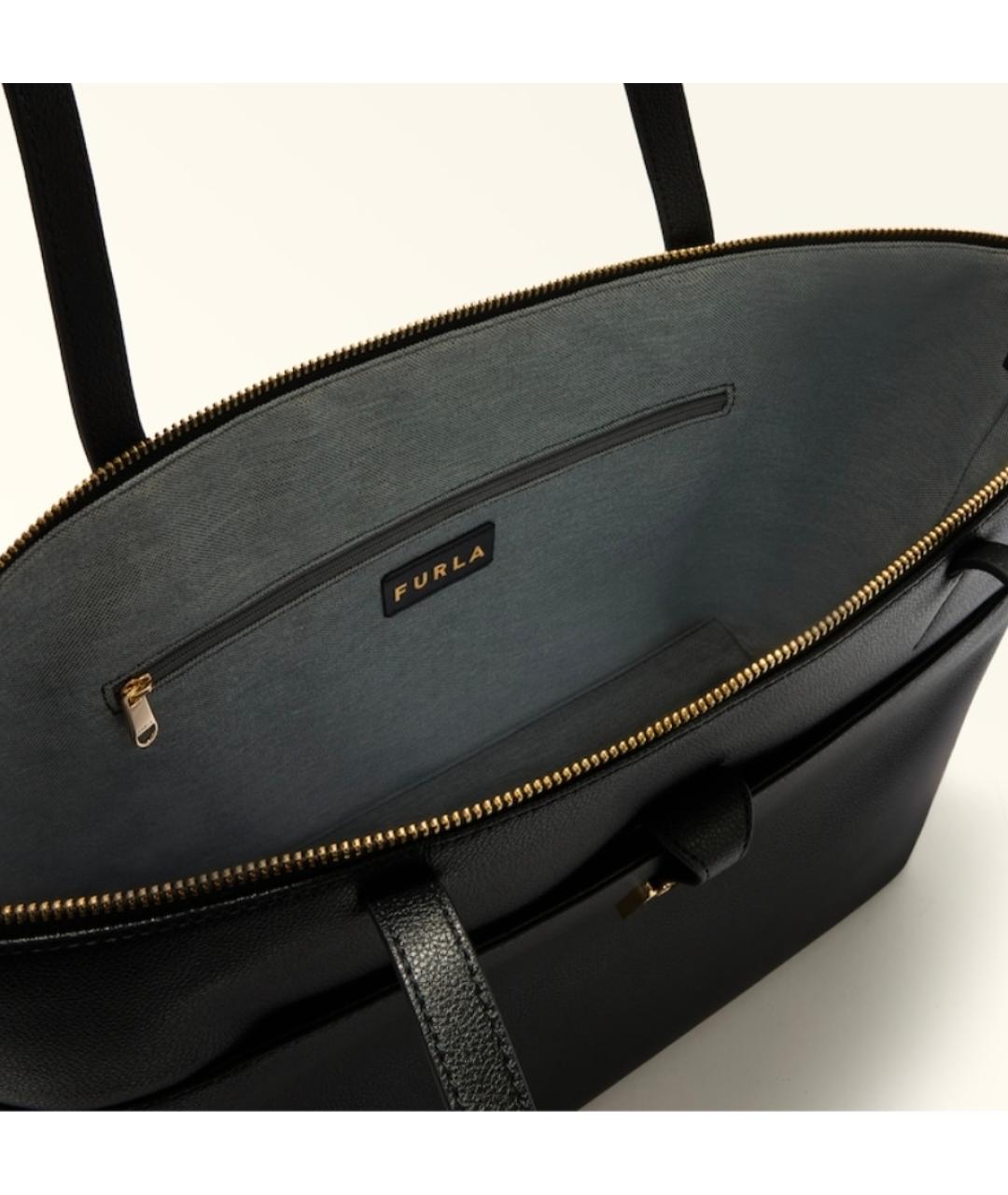 FURLA Черная кожаная сумка тоут, фото 5