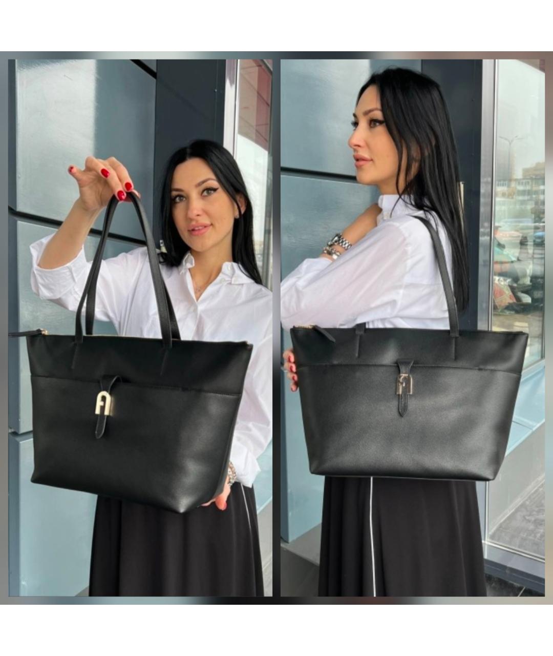 FURLA Черная кожаная сумка тоут, фото 6