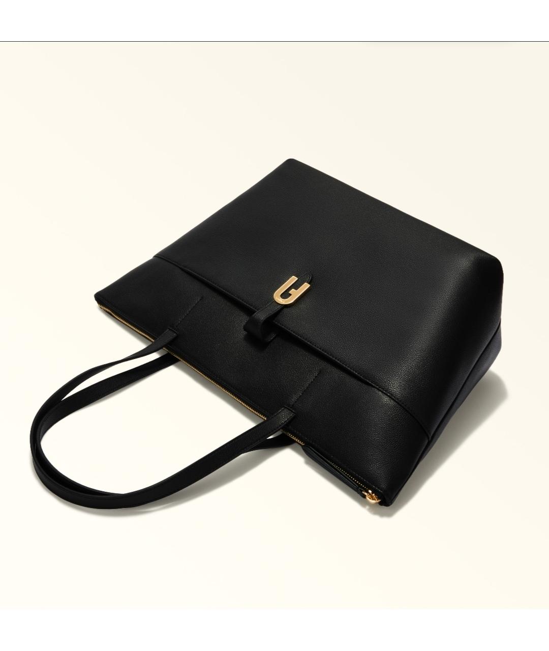 FURLA Черная кожаная сумка тоут, фото 7