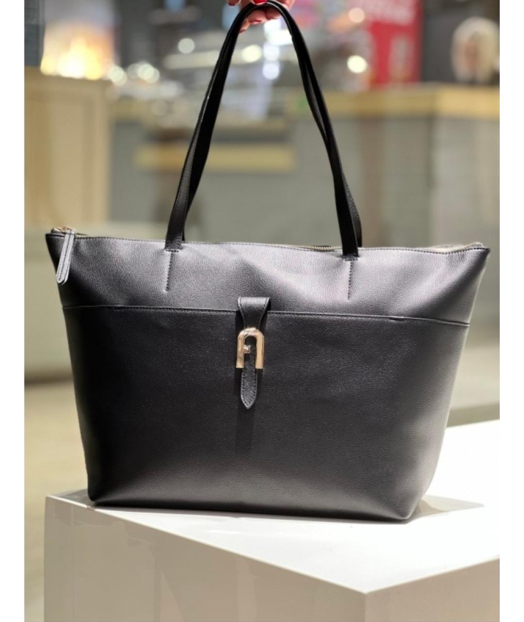FURLA Черная кожаная сумка тоут, фото 2