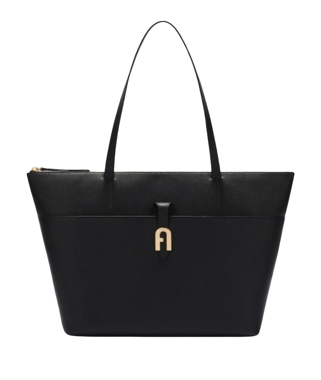 FURLA Черная кожаная сумка тоут, фото 1