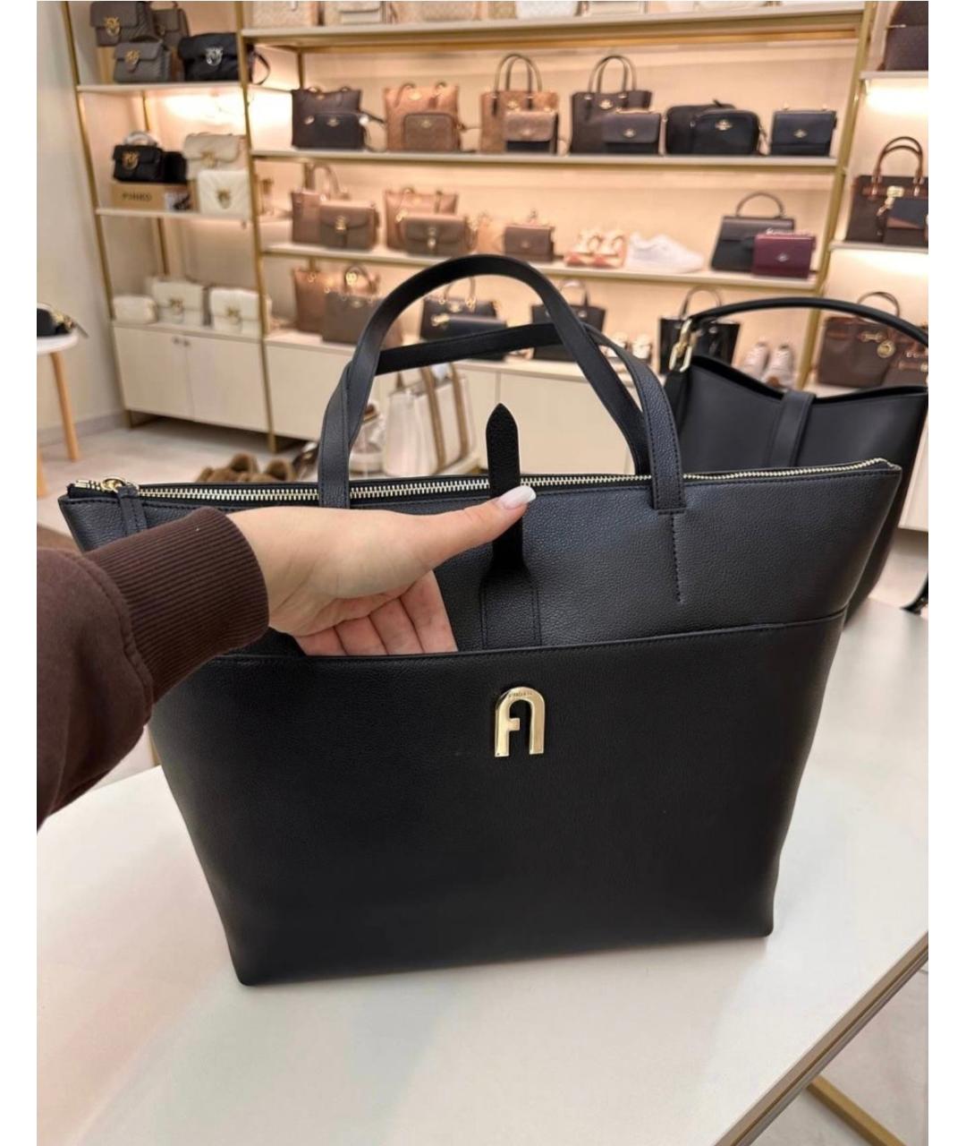 FURLA Черная кожаная сумка тоут, фото 9
