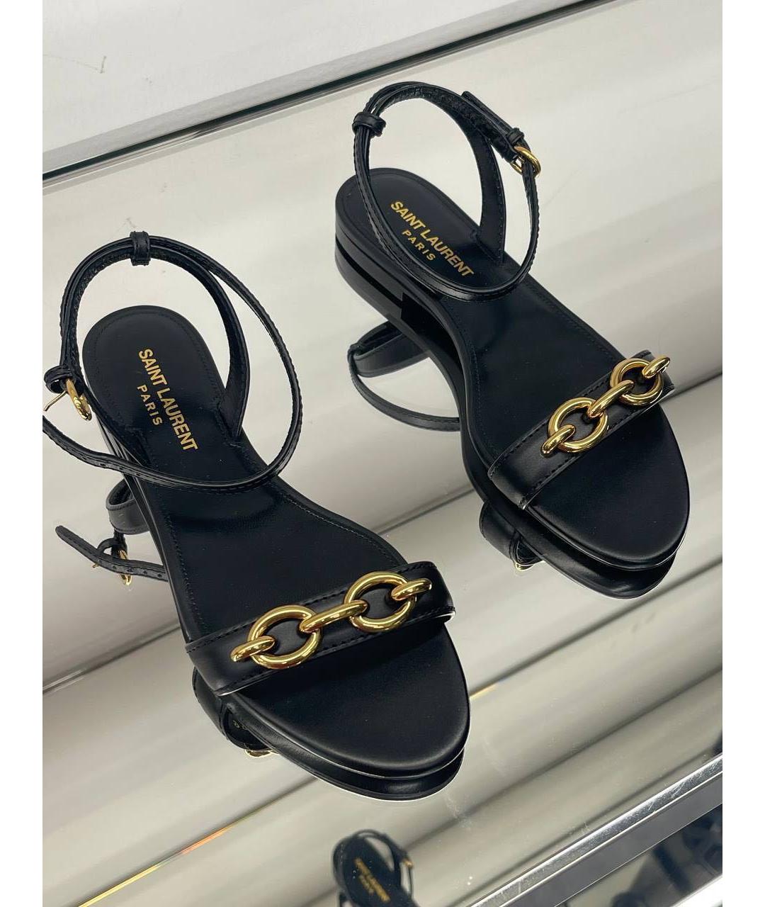 SAINT LAURENT Черные кожаные босоножки, фото 2