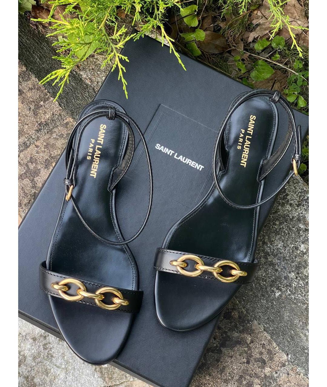 SAINT LAURENT Черные кожаные босоножки, фото 3