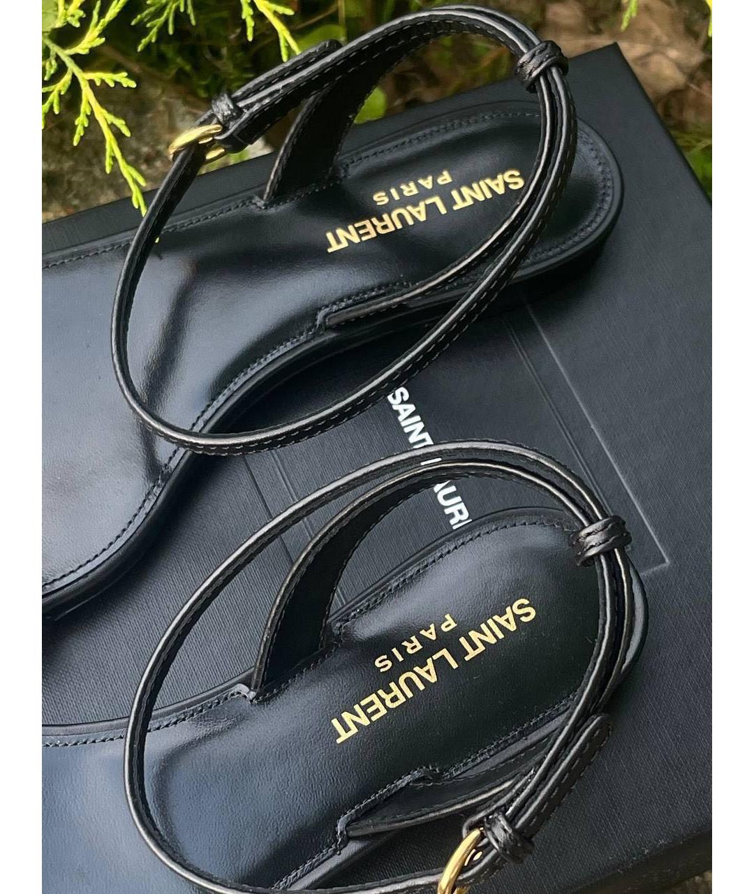 SAINT LAURENT Черные кожаные босоножки, фото 4