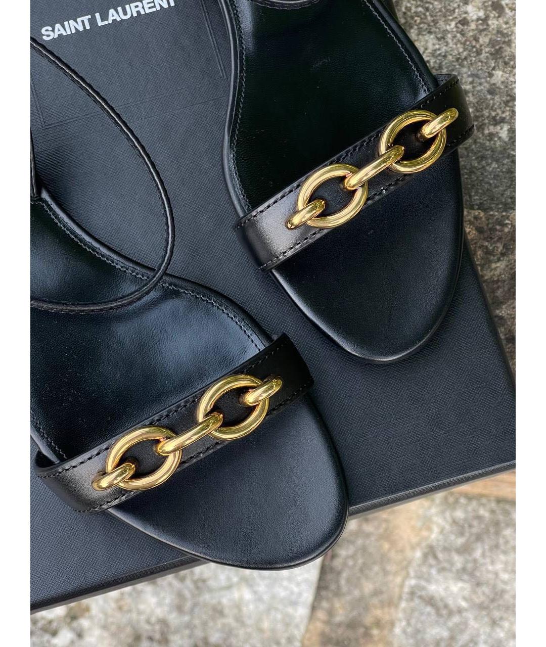 SAINT LAURENT Черные кожаные босоножки, фото 6