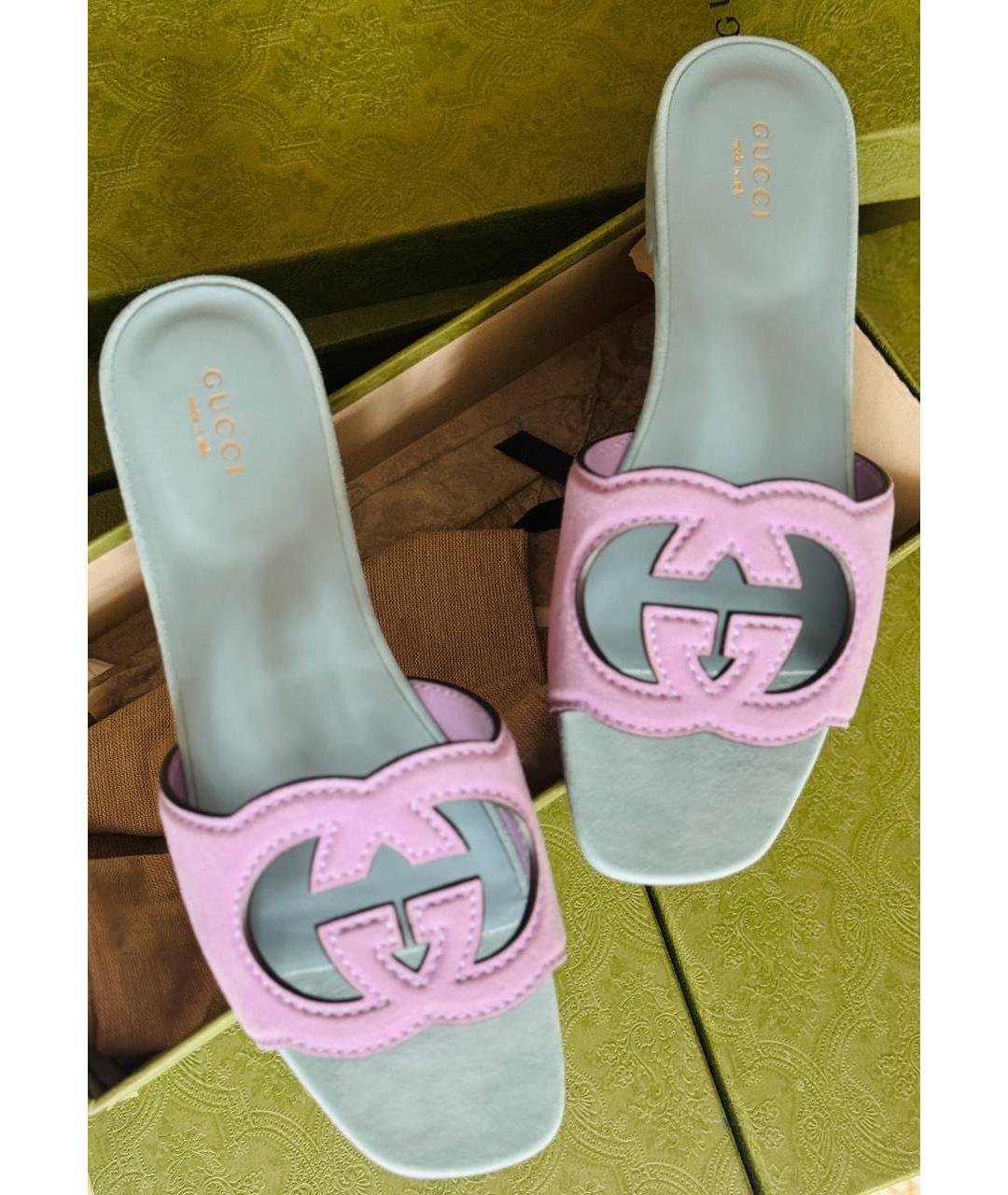 GUCCI Розовые кожаные шлепанцы, фото 5