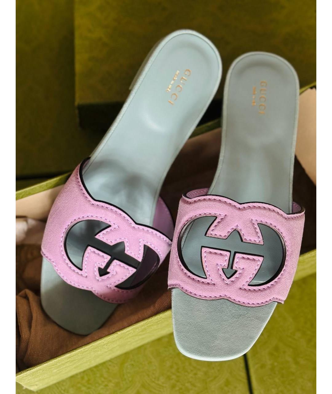 GUCCI Розовые кожаные шлепанцы, фото 4