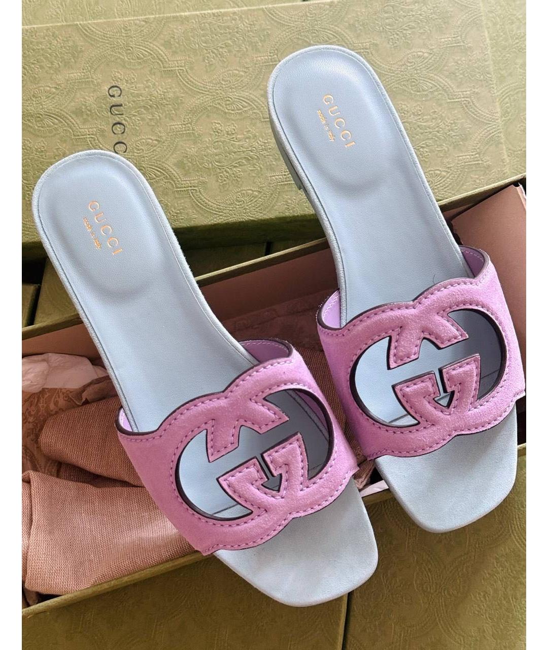 GUCCI Розовые кожаные шлепанцы, фото 2