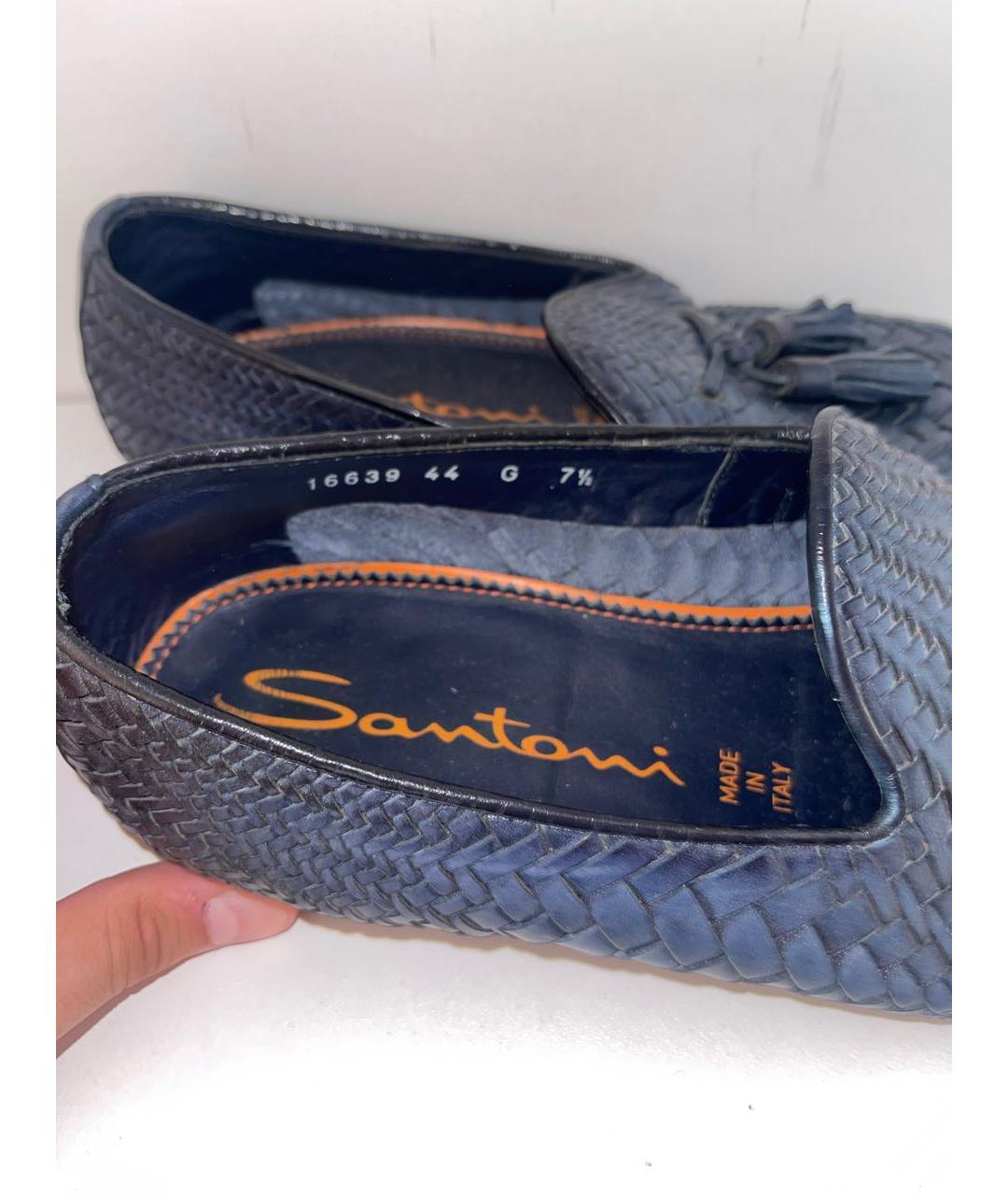 SANTONI Темно-синие кожаные лоферы, фото 3