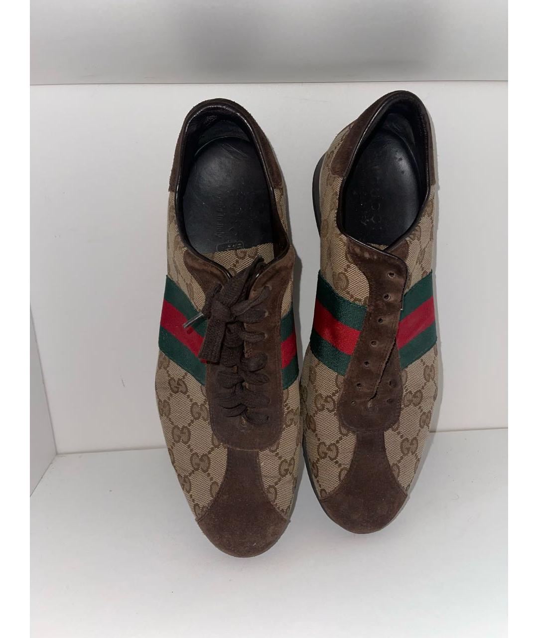 GUCCI Коричневые текстильные низкие кроссовки / кеды, фото 2
