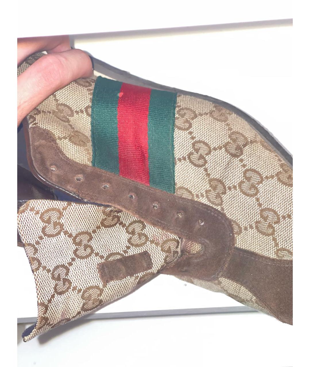GUCCI Коричневые текстильные низкие кроссовки / кеды, фото 4