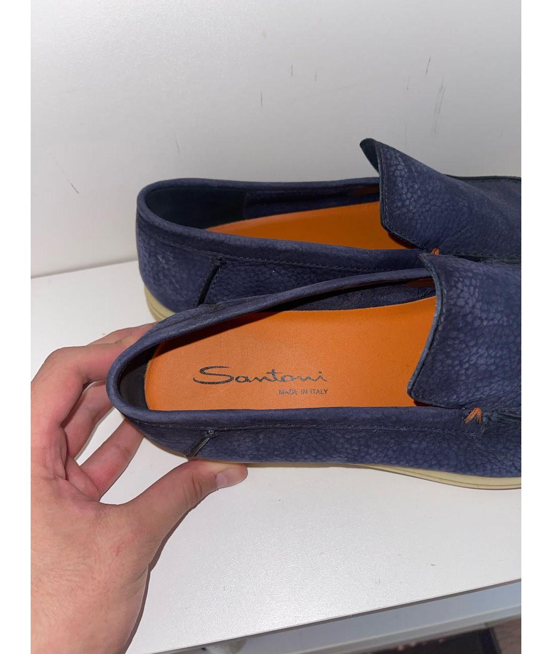SANTONI Синие кожаные лоферы, фото 3
