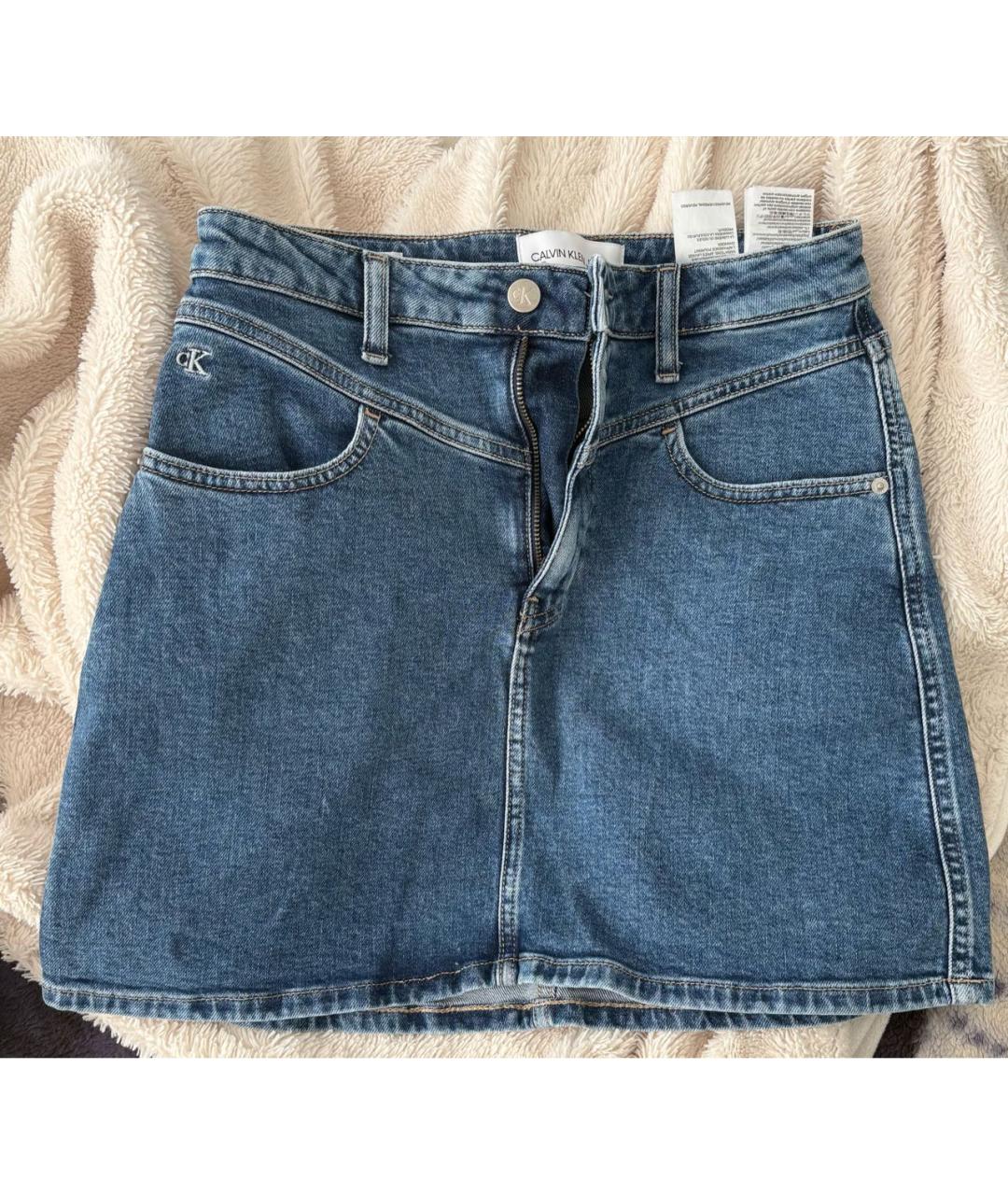 CALVIN KLEIN Темно-синяя деним юбка мини, фото 4