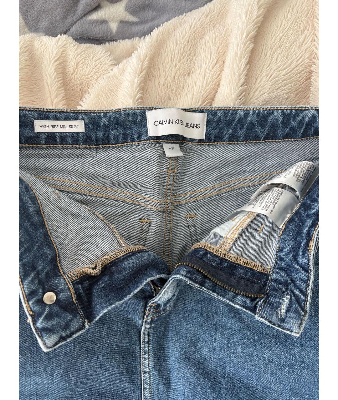 CALVIN KLEIN Темно-синяя деним юбка мини, фото 3