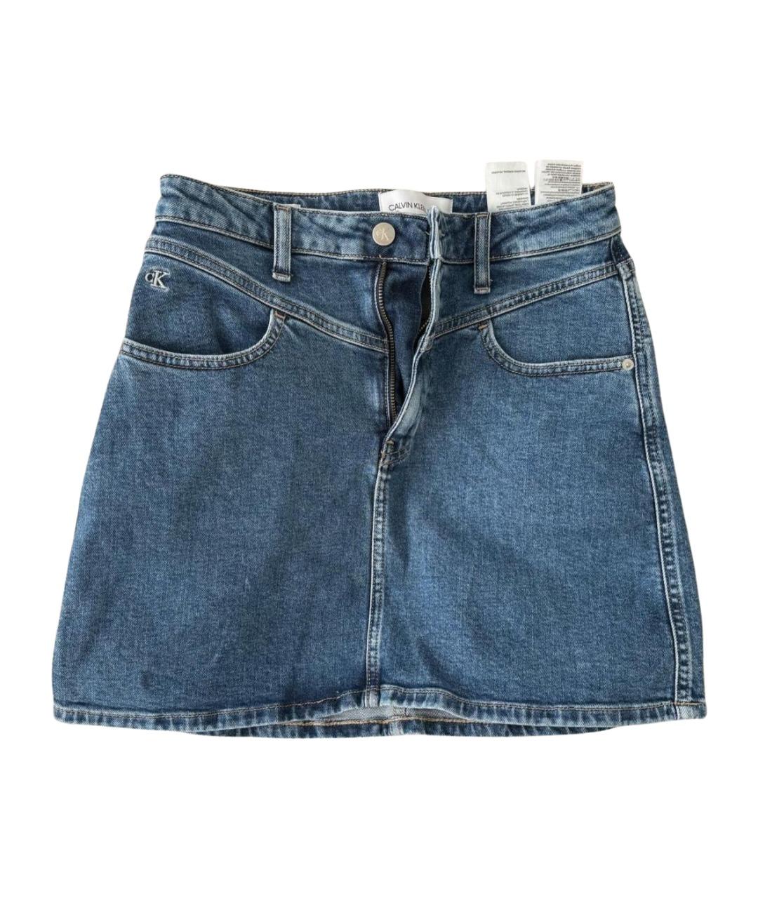 CALVIN KLEIN Темно-синяя деним юбка мини, фото 1