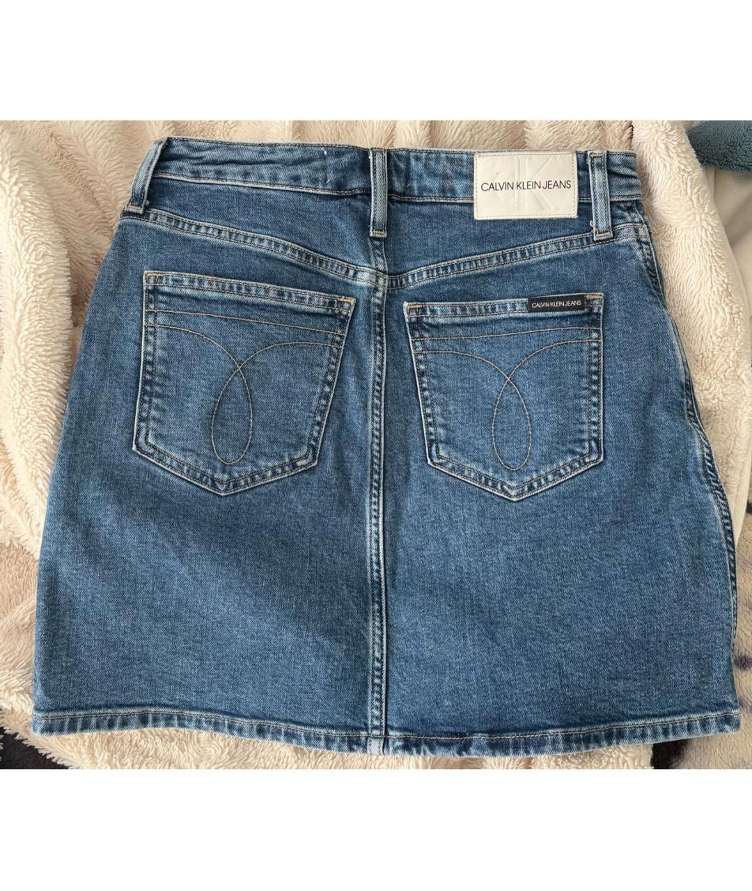 CALVIN KLEIN Темно-синяя деним юбка мини, фото 2