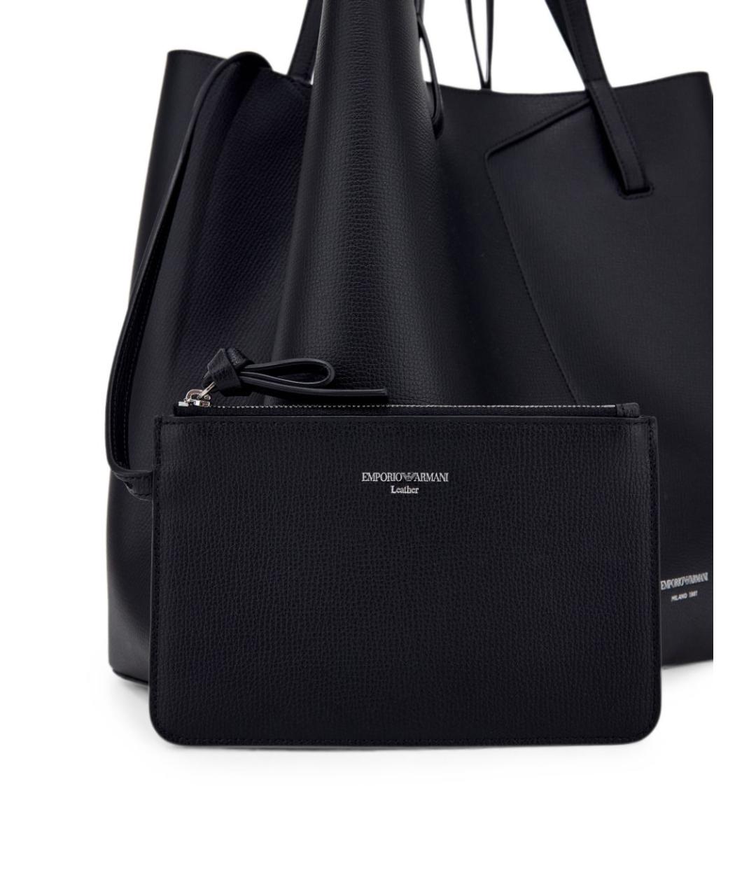 EMPORIO ARMANI Черная кожаная сумка тоут, фото 3