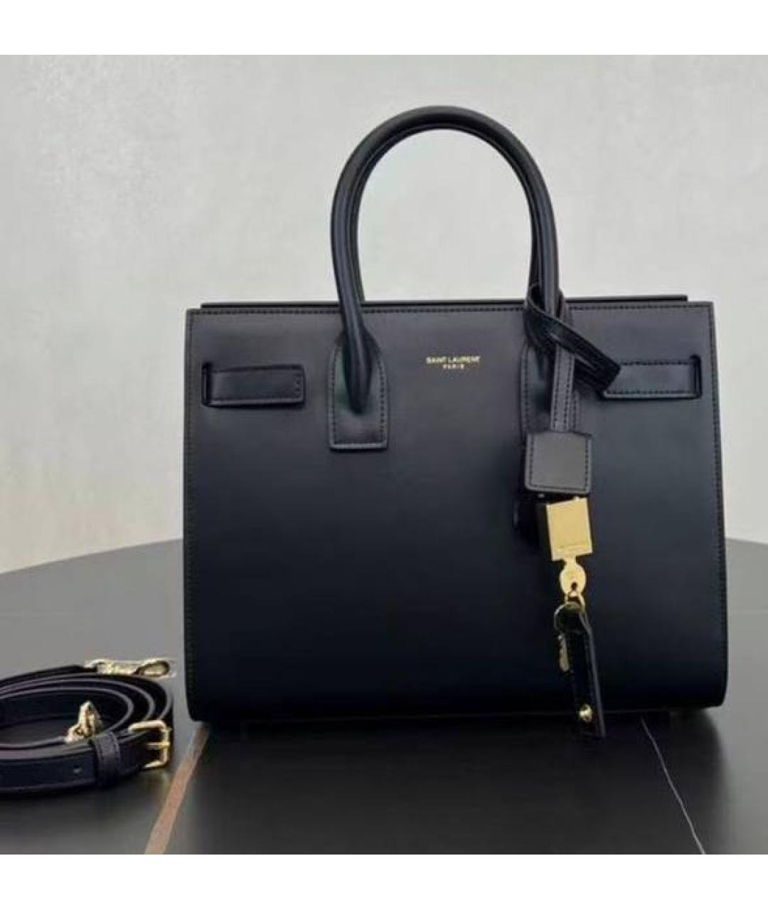SAINT LAURENT Черная кожаная сумка тоут, фото 5