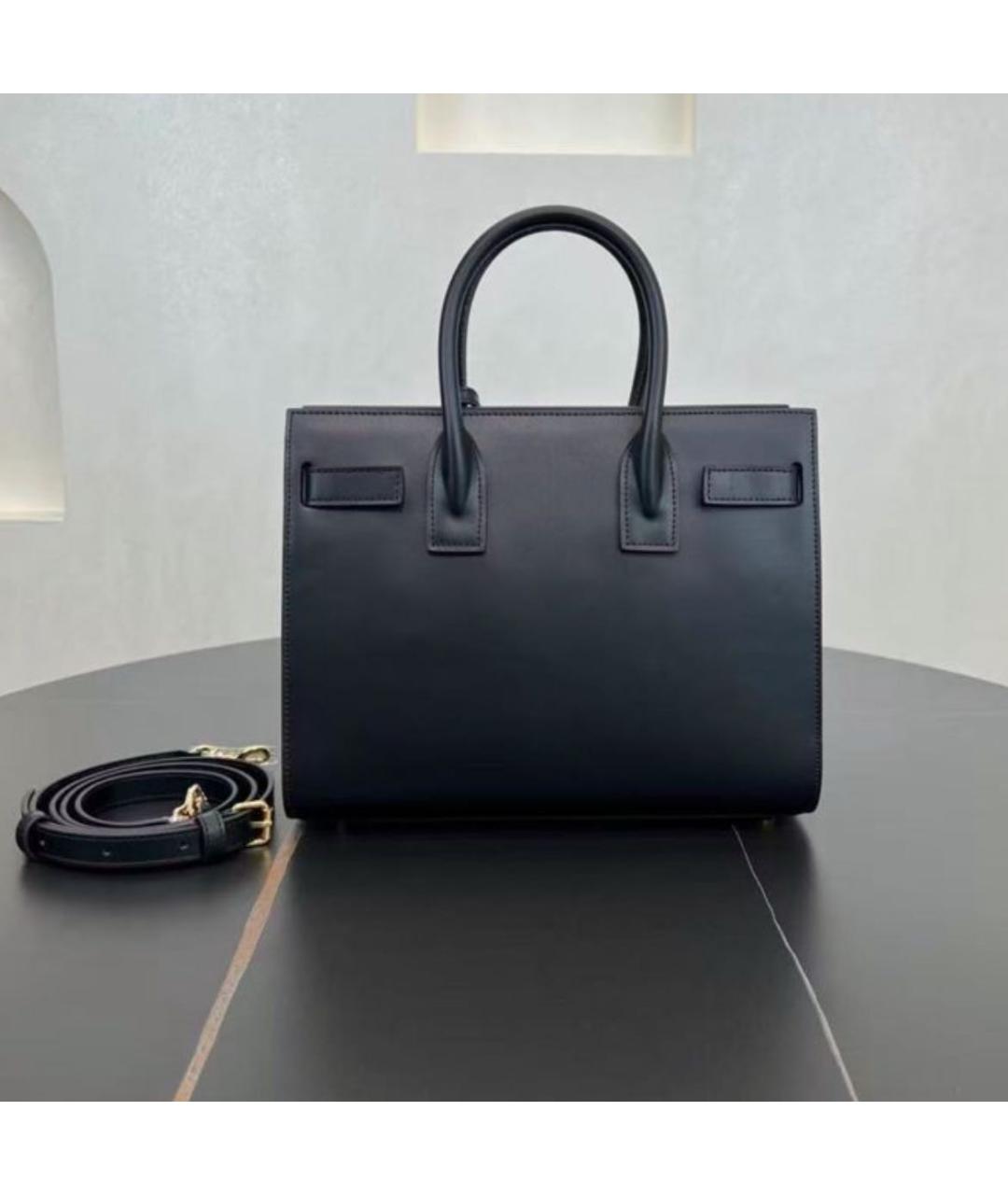 SAINT LAURENT Черная кожаная сумка тоут, фото 3