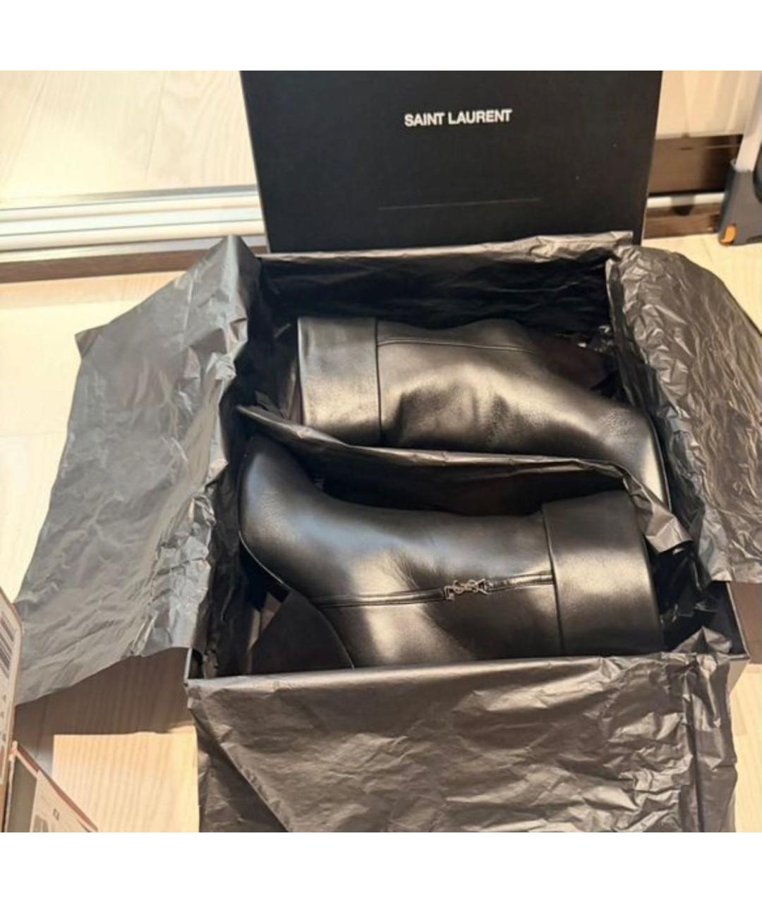 SAINT LAURENT Черные кожаные полусапоги, фото 5