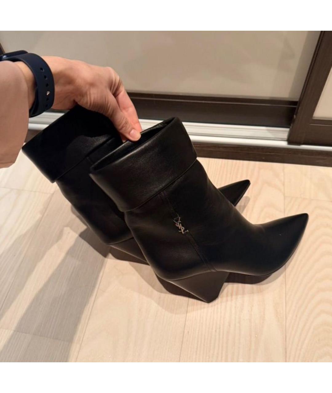 SAINT LAURENT Черные кожаные полусапоги, фото 3