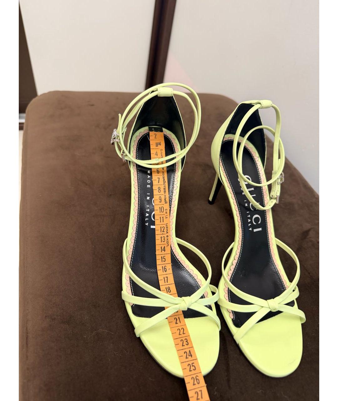 GUCCI Салатовые кожаные босоножки, фото 5