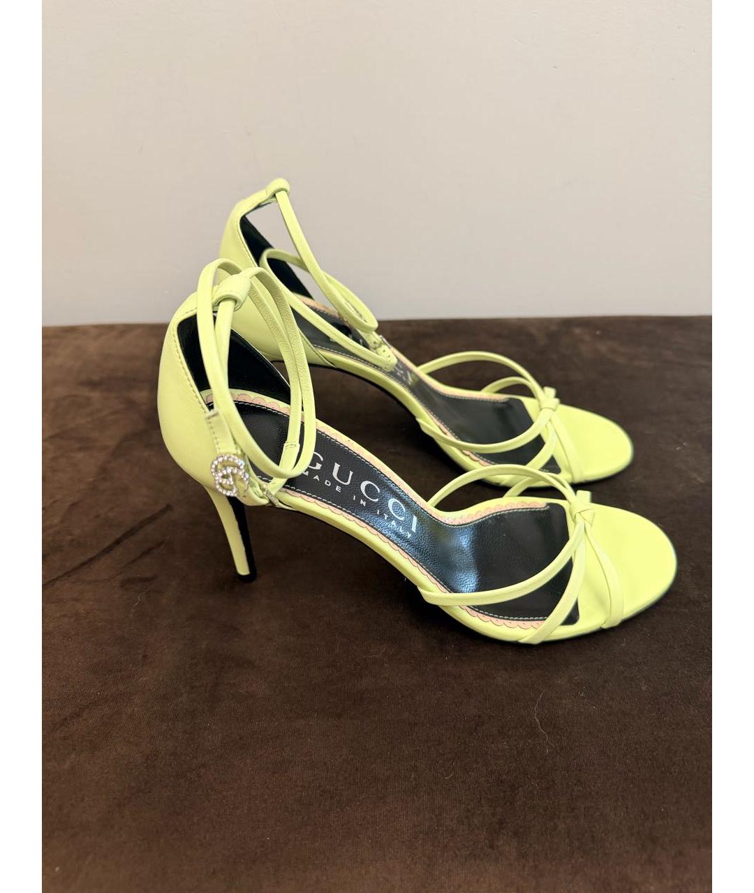 GUCCI Салатовые кожаные босоножки, фото 7