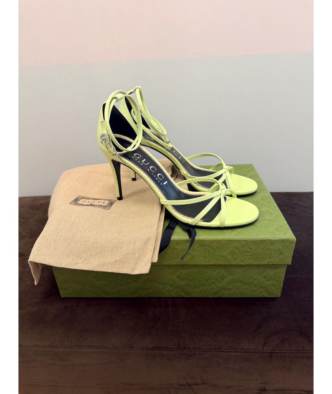 GUCCI Салатовые кожаные босоножки, фото 4