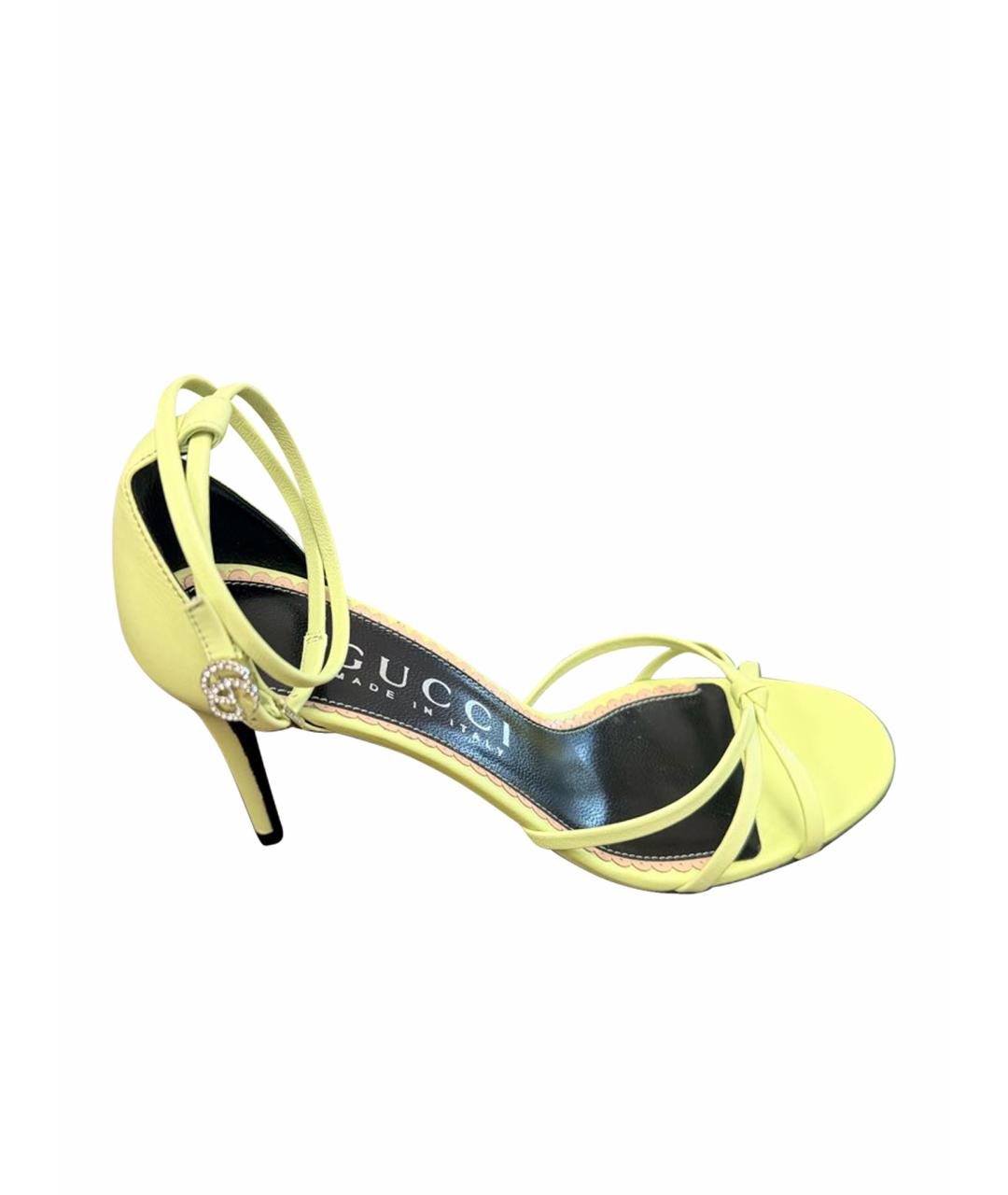 GUCCI Салатовые кожаные босоножки, фото 1