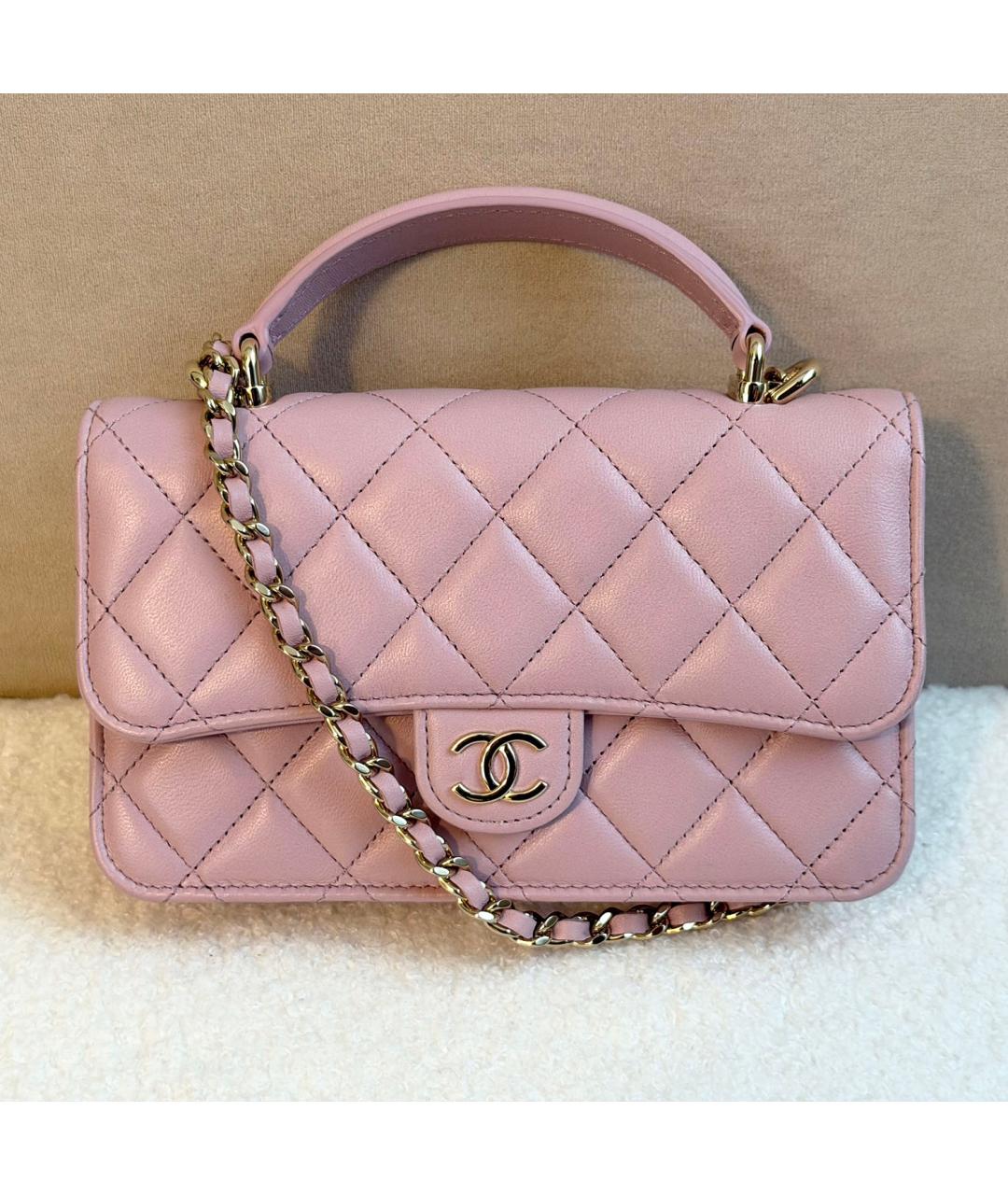 CHANEL Розовая кожаная сумка через плечо, фото 8