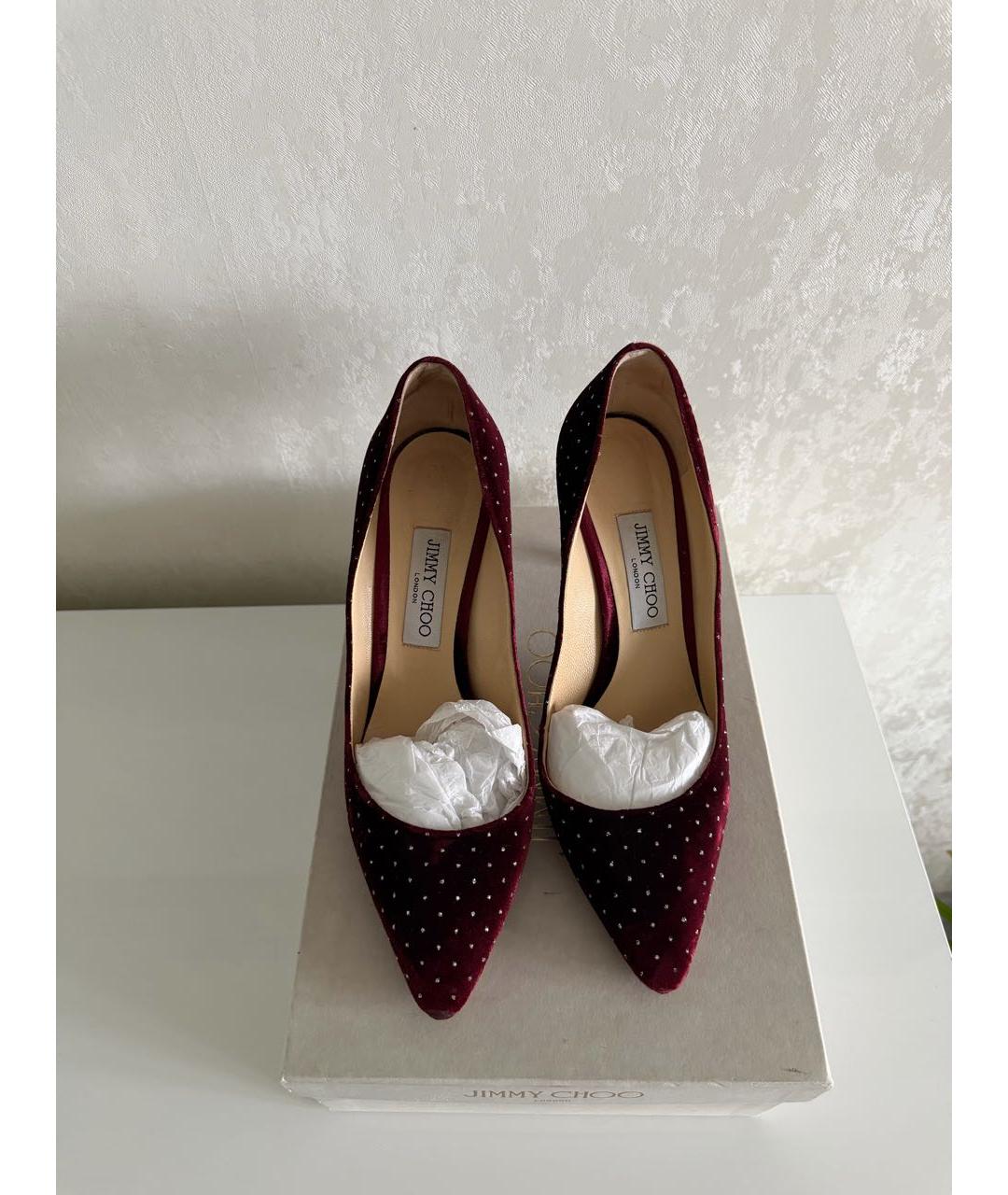 JIMMY CHOO Бордовые бархатные туфли, фото 2
