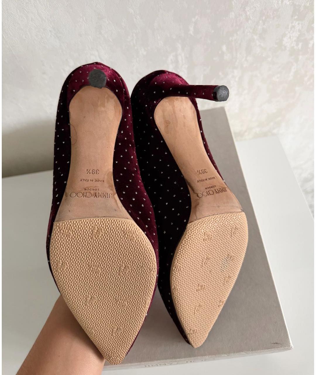 JIMMY CHOO Бордовые бархатные туфли, фото 5