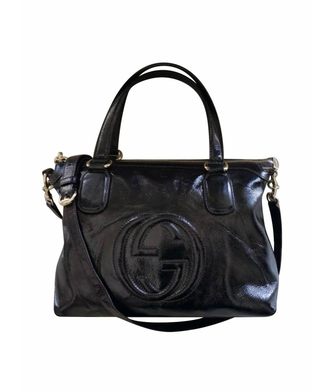 GUCCI Темно-синяя сумка с короткими ручками из лакированной кожи, фото 1