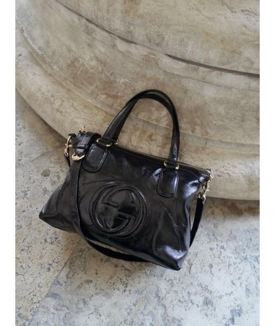 GUCCI Темно-синяя сумка с короткими ручками из лакированной кожи, фото 9