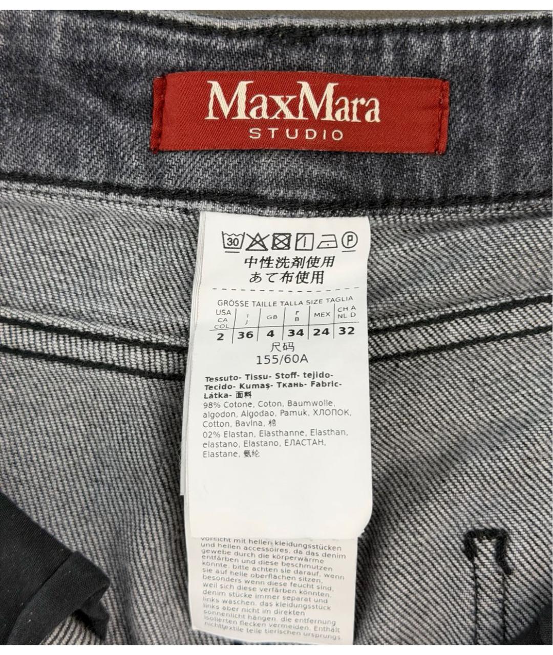 MAX MARA STUDIO Антрацитовые хлопко-эластановые прямые джинсы, фото 3