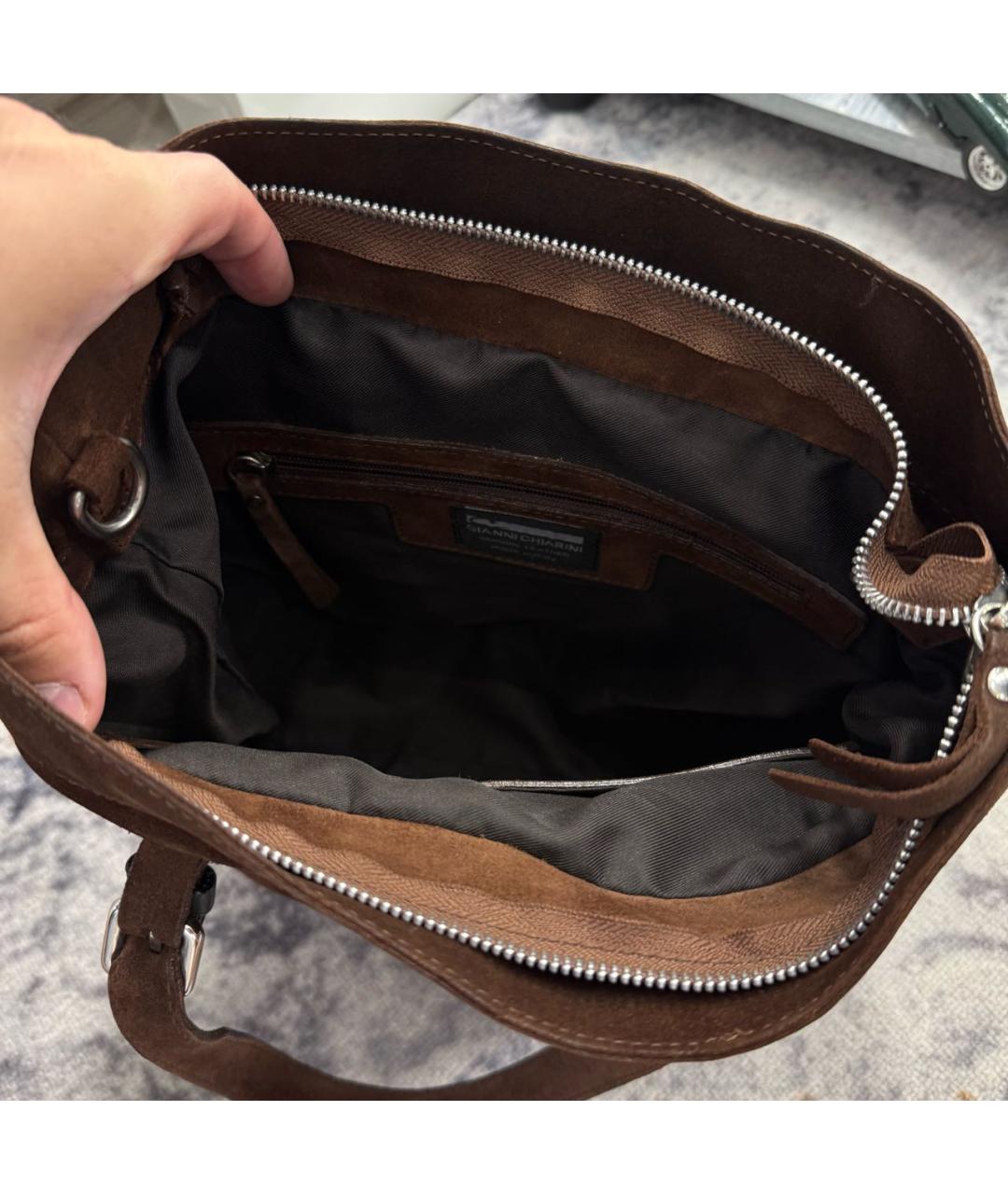 Gianni Chiarini Коричневая замшевая сумка с короткими ручками, фото 5