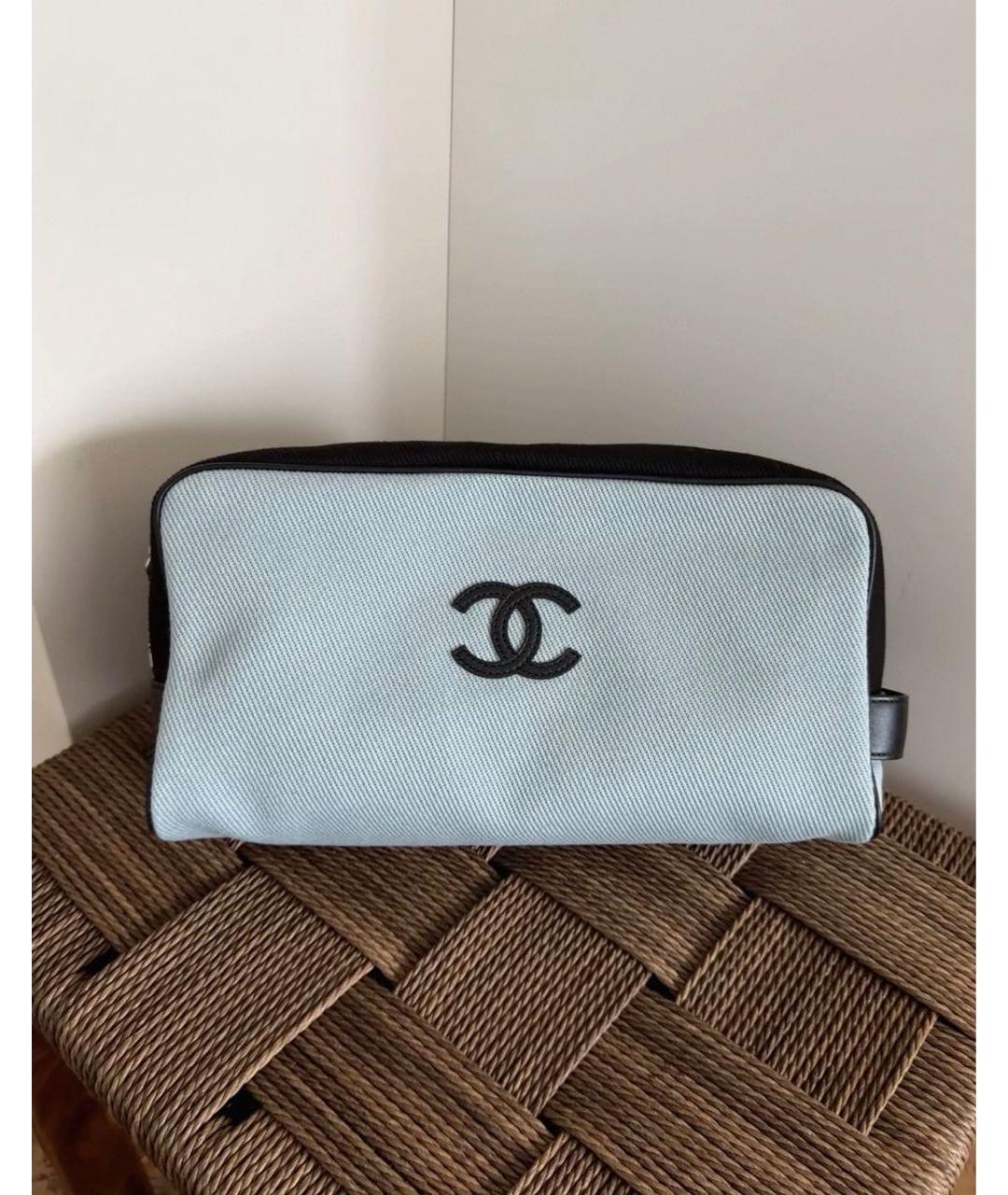 CHANEL Голубая тканевая косметичка, фото 2