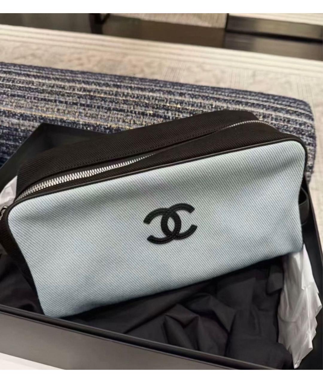 CHANEL Голубая тканевая косметичка, фото 6