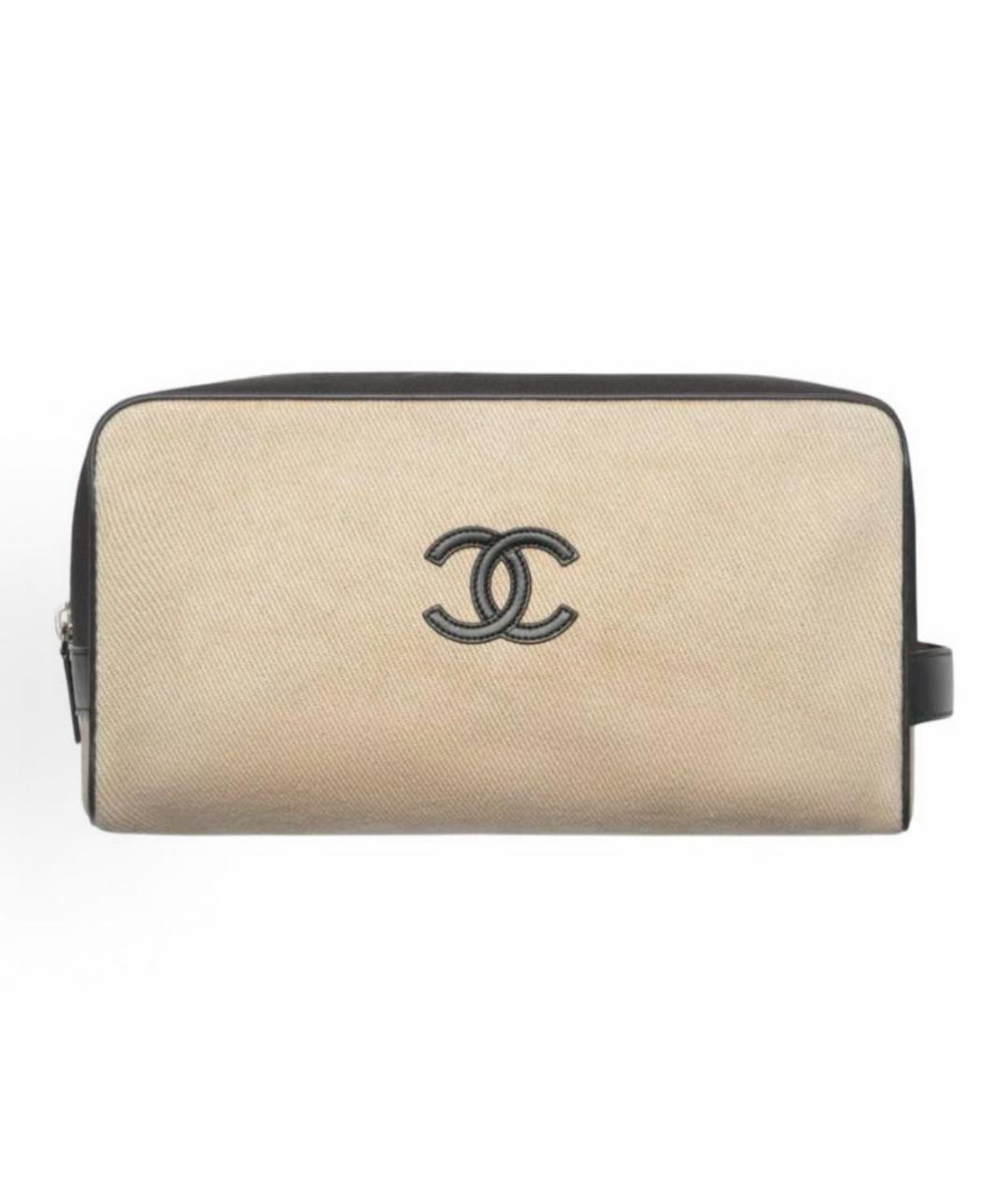 CHANEL Бежевая тканевая косметичка, фото 7