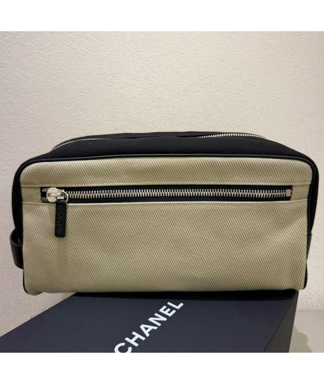 CHANEL Бежевая тканевая косметичка, фото 4