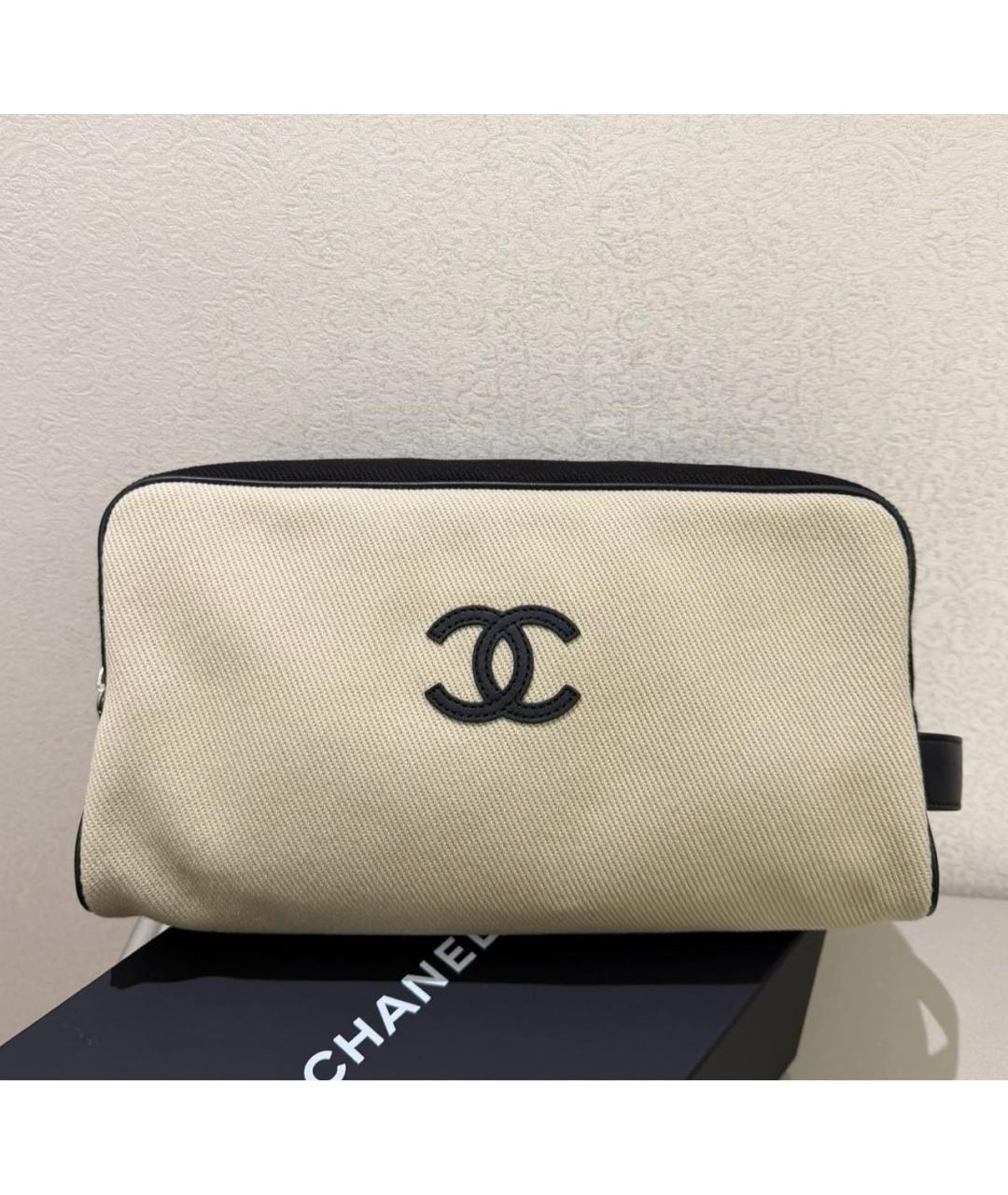 CHANEL Бежевая тканевая косметичка, фото 3