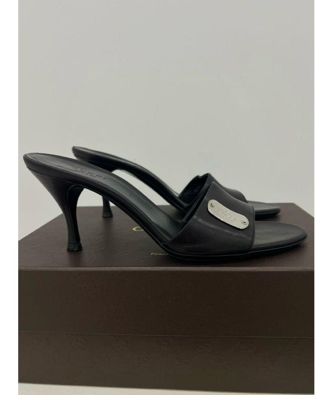 GUCCI Черные кожаные босоножки, фото 2
